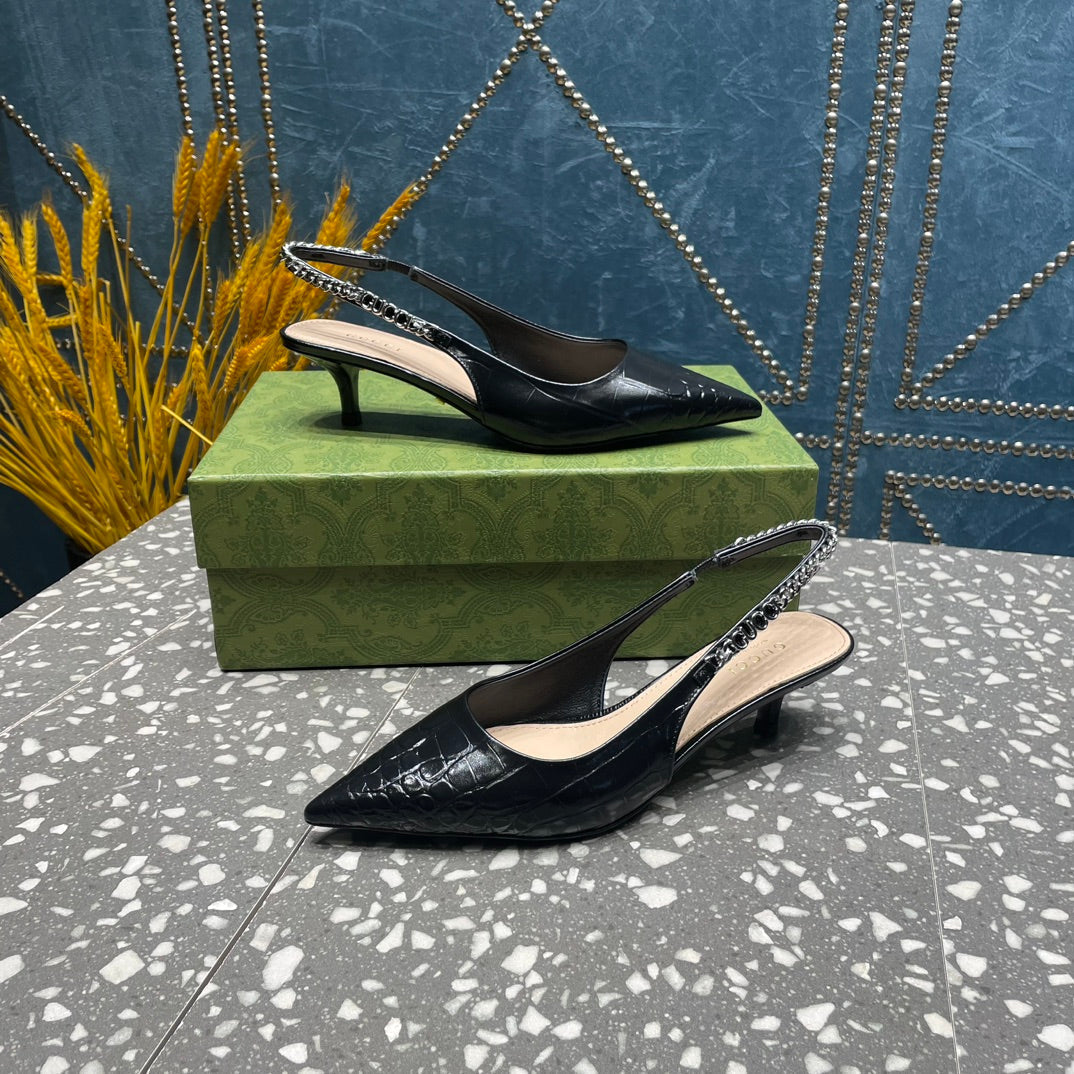GUCCI SIGNORIA 45 SLINGBACK PUMP BLACK CALFSKIN