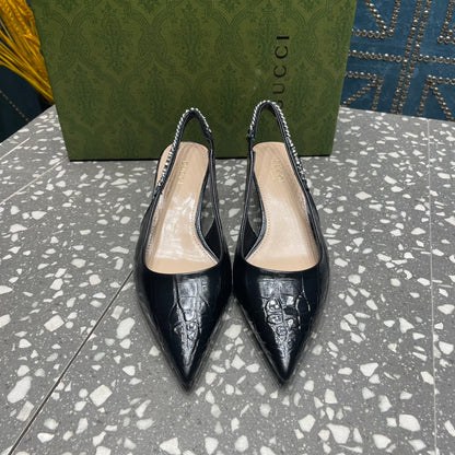 GUCCI SIGNORIA 45 SLINGBACK PUMP BLACK CALFSKIN