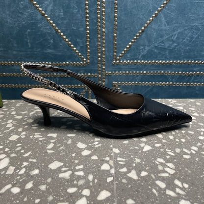 GUCCI SIGNORIA 45 SLINGBACK PUMP BLACK CALFSKIN
