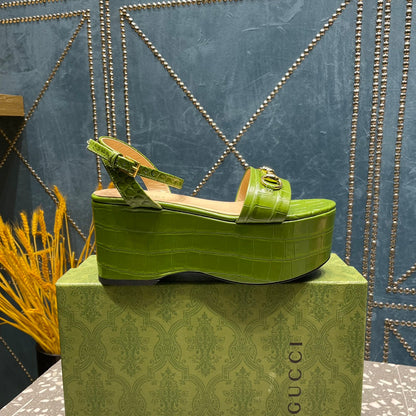 GUCCI HORSEBIT PLATFORM SANDAL GREEN CALFSKIN