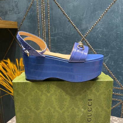 GUCCI HORSEBIT FLATFORM SANDAL COBALT CALFSKIN