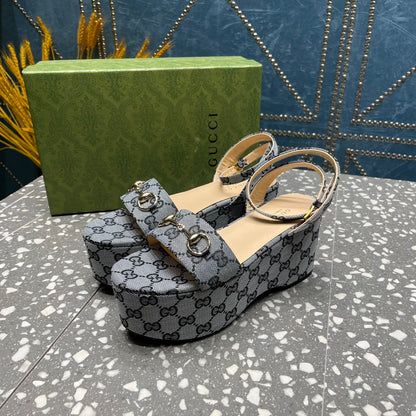 GUCCI HORSEBIT FLATFORM SANDAL LEAD CALFSKIN