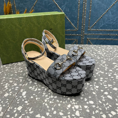 GUCCI HORSEBIT FLATFORM SANDAL LEAD CALFSKIN
