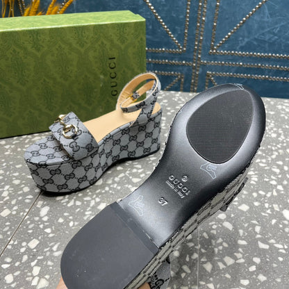 GUCCI HORSEBIT FLATFORM SANDAL LEAD CALFSKIN