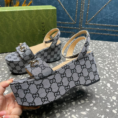 GUCCI HORSEBIT FLATFORM SANDAL LEAD CALFSKIN