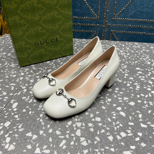 GUCCI HIGH PUMP 55MM IN WHITE SHEEPSKIN