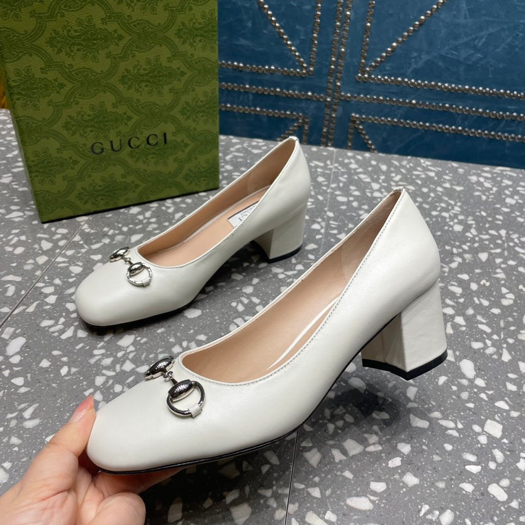 GUCCI HIGH PUMP 55MM IN WHITE SHEEPSKIN