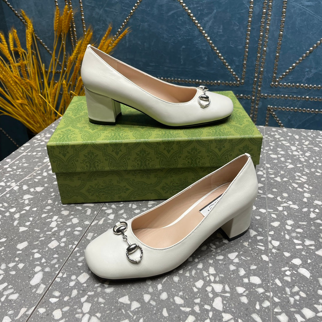 GUCCI HIGH PUMP 55MM IN WHITE SHEEPSKIN