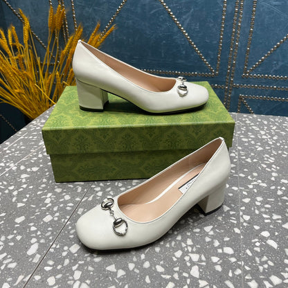 GUCCI HIGH PUMP 55MM IN WHITE SHEEPSKIN