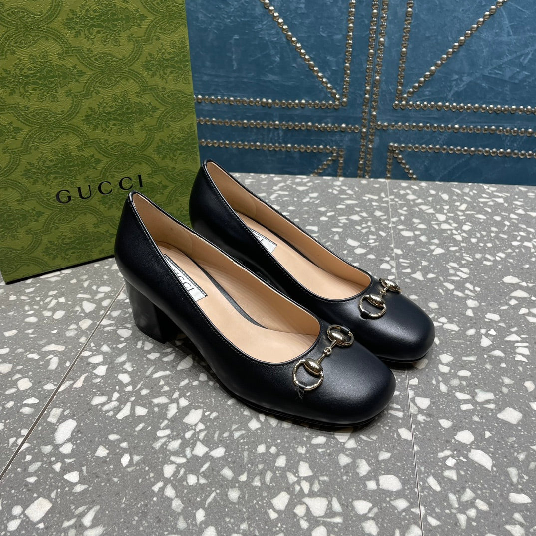 GUCCI HIGH PUMP 55MM IN BLACK SHEEPSKIN