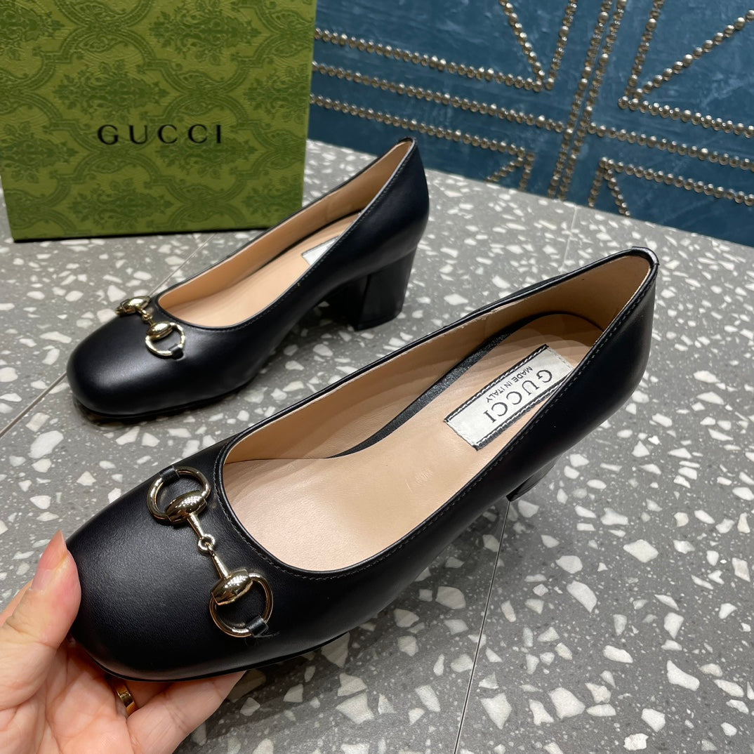 GUCCI HIGH PUMP 55MM IN BLACK SHEEPSKIN
