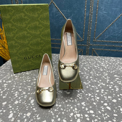 GUCCI HIGH PUMP 55MM IN GOLDEN SHEEPSKIN