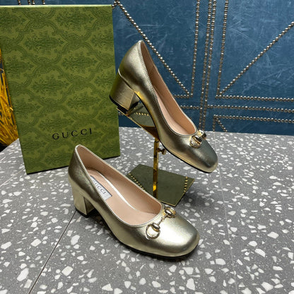 GUCCI HIGH PUMP 55MM IN GOLDEN SHEEPSKIN