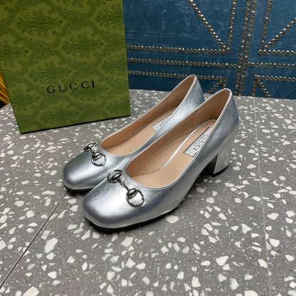 GUCCI HIGH PUMP 55MM IN SILVER SHEEPSKIN