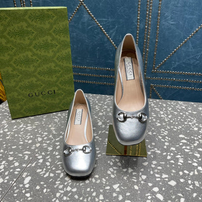 GUCCI HIGH PUMP 55MM IN SILVER SHEEPSKIN