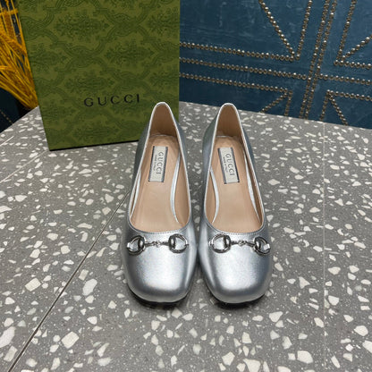 GUCCI HIGH PUMP 55MM IN SILVER SHEEPSKIN