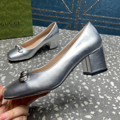 GUCCI HIGH PUMP 55MM IN SILVER SHEEPSKIN