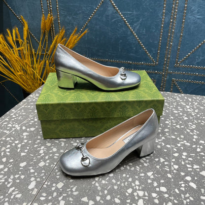GUCCI HIGH PUMP 55MM IN SILVER SHEEPSKIN