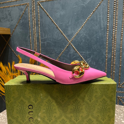 GUCCI WOMEN'S SLINGBACK 45MM IN FUSCIA PINK CALFSKIN WITH GOLD HARDWARE