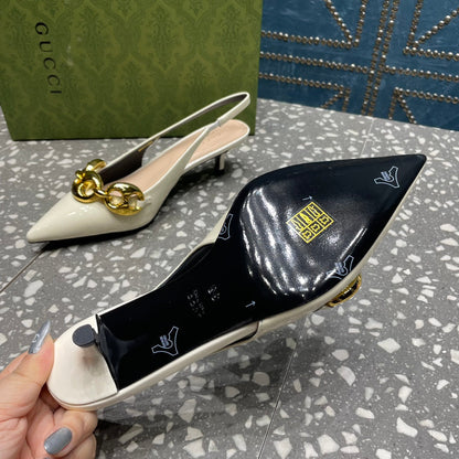 GUCCI WOMEN'S SLINGBACK 45MM IN WHITE CALFSKIN WITH GOLD HARDWARE