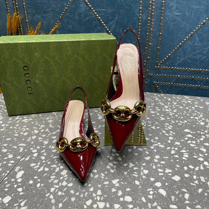 GUCCI WOMEN'S SLINGBACK 45MM IN GARNET RED CALFSKIN WITH GOLD HARDWARE