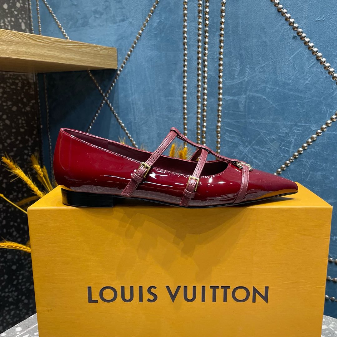 LOUIS VUITTON POINTED FLAT SHOES IN BURGUNDY RED CALFSKIN