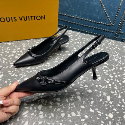 LOUIS VUITTON HIGH HEEL 55 MM SLINGBACKS IN BLACK SHEEPSKIN