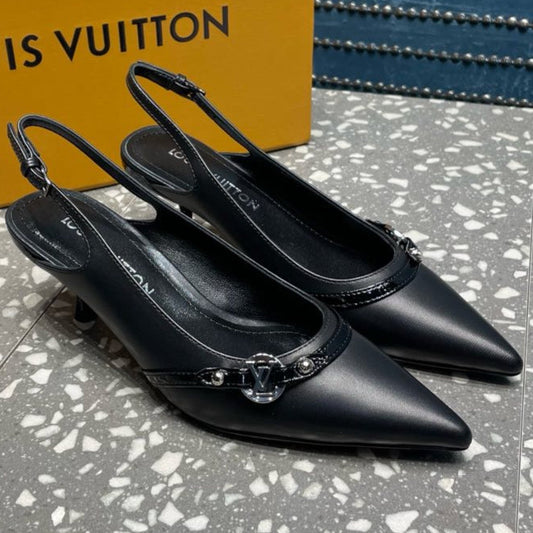 LOUIS VUITTON HIGH HEEL 55 MM SLINGBACKS IN BLACK SHEEPSKIN