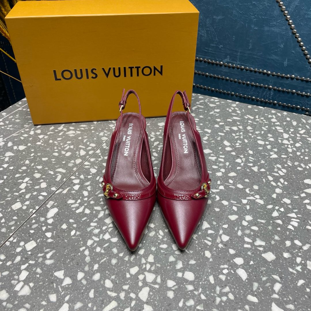 LOUIS VUITTON HIGH HEEL 55 MM SLINGBACKS IN JAM RED SHEEPSKIN