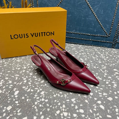LOUIS VUITTON HIGH HEEL 55 MM SLINGBACKS IN JAM RED SHEEPSKIN