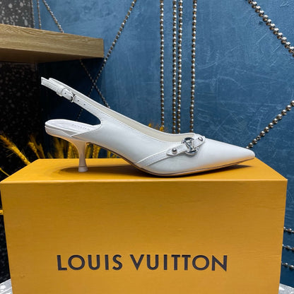 LOUIS VUITTON HIGH HEEL 55 MM SLINGBACKS IN WHITE SHEEPSKIN