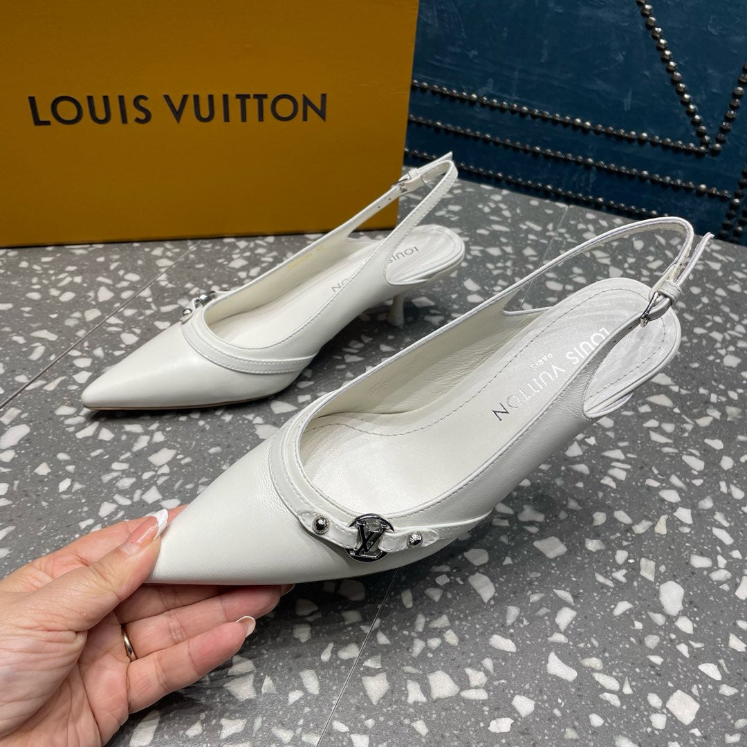 LOUIS VUITTON HIGH HEEL 55 MM SLINGBACKS IN WHITE SHEEPSKIN