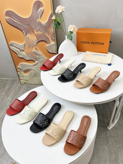 LOUIS VUITTON HIGH MULE IN RUBY RED LAMBSKIN WITH RHINSTONES 55 MM