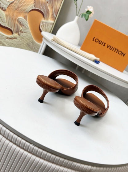 LOUIS VUITTON HIGH MULE IN BRONZE BROWN LAMBSKIN WITH RHINSTONES 55 MM