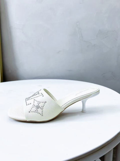 LOUIS VUITTON HIGH MULE IN WHITE LAMBSKIN WITH RHINSTONES 55 MM