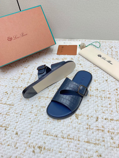 SANDALS IN CLASSIC BLUE SNAKE EMBOSSED CALFSKIN