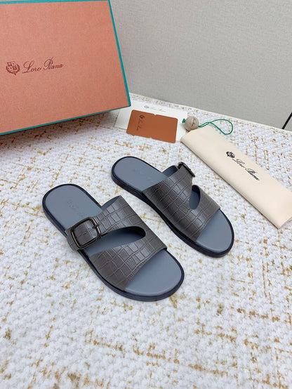 SANDALS IN DARK GRAY SNAKE EMBOSSED CALFSKIN