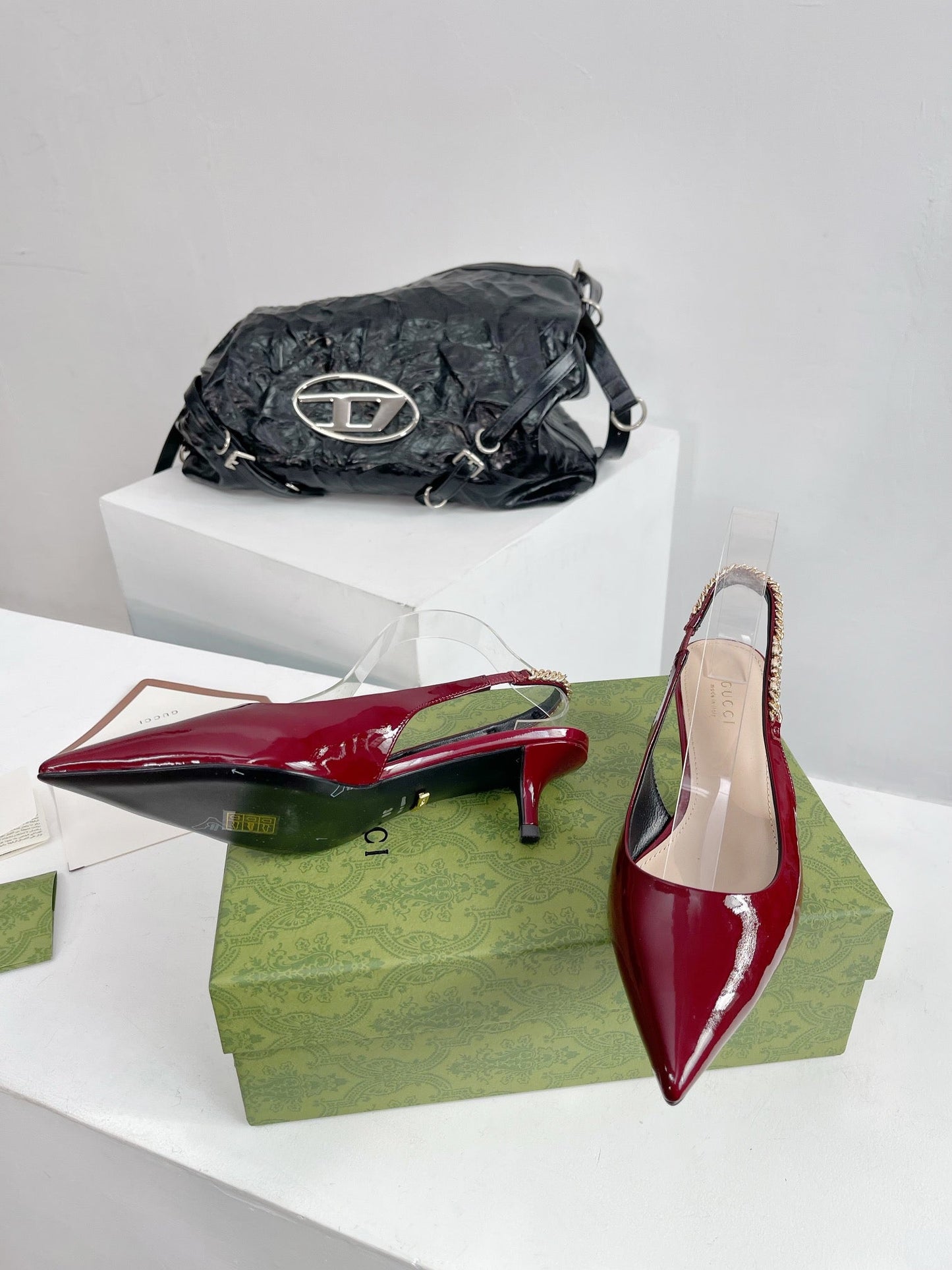 GUCCI SIGNORIA 45 SLINGBACK PUMP BLOOD LAMBSKIN