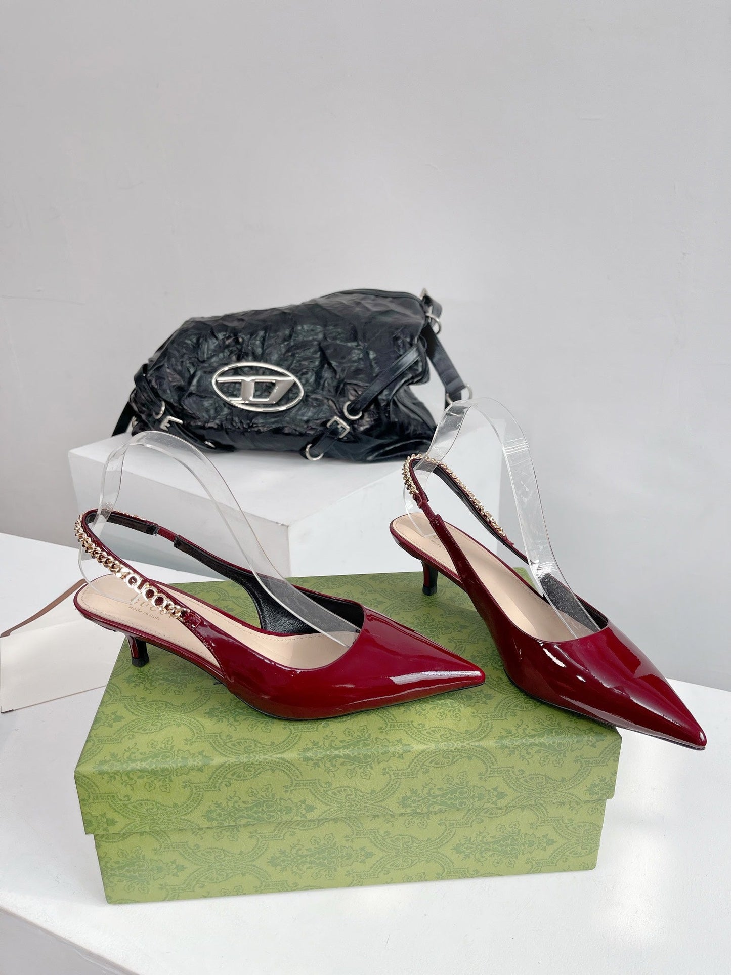 GUCCI SIGNORIA 45 SLINGBACK PUMP BLOOD LAMBSKIN