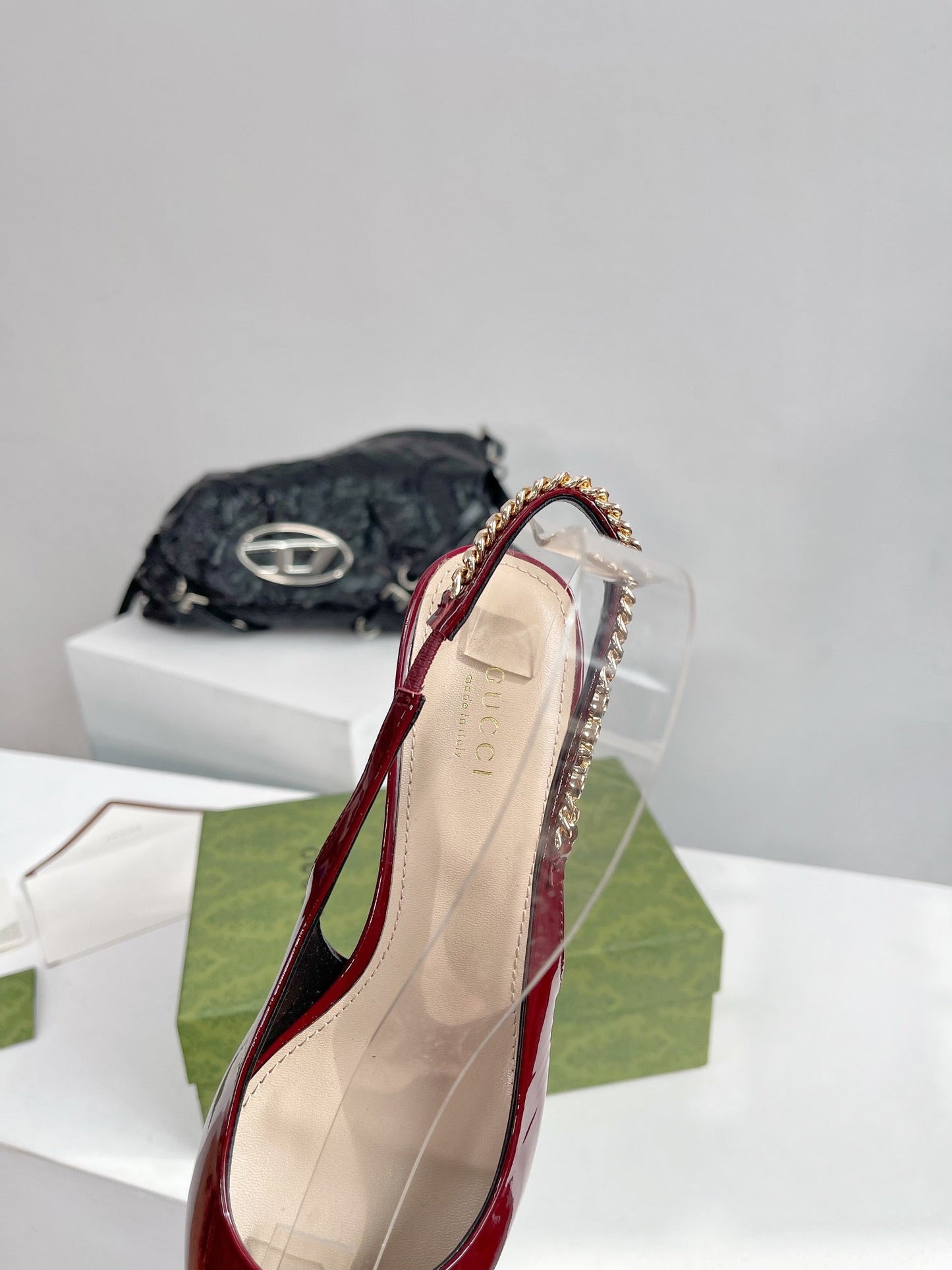GUCCI SIGNORIA 45 SLINGBACK PUMP BLOOD LAMBSKIN