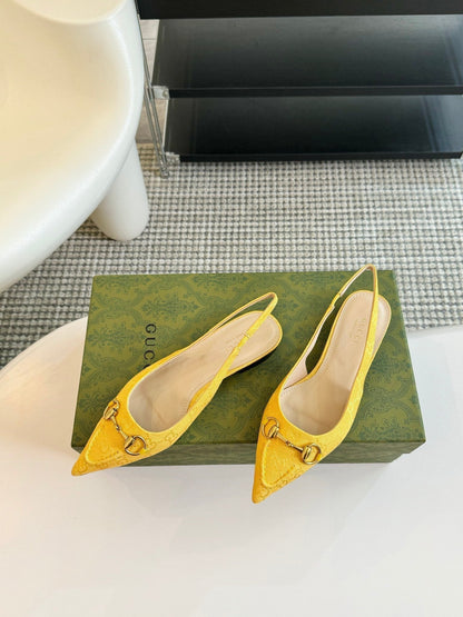 GUCCI HORSEBIT SLINGBACK BALLET FLAT LEMON CANVAS