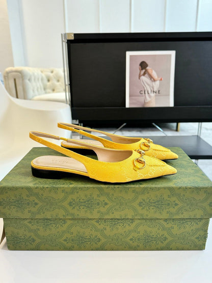 GUCCI HORSEBIT SLINGBACK BALLET FLAT LEMON CANVAS