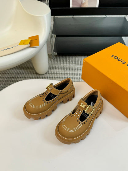 LOUIS VUITTON LV CHECKER MARY JANE IN PEANUT BROWN CALFSKIN