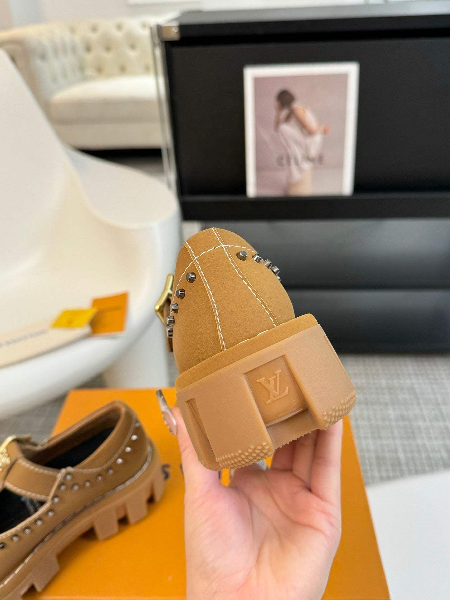 LOUIS VUITTON LV CHECKER MARY JANE IN PEANUT BROWN CALFSKIN