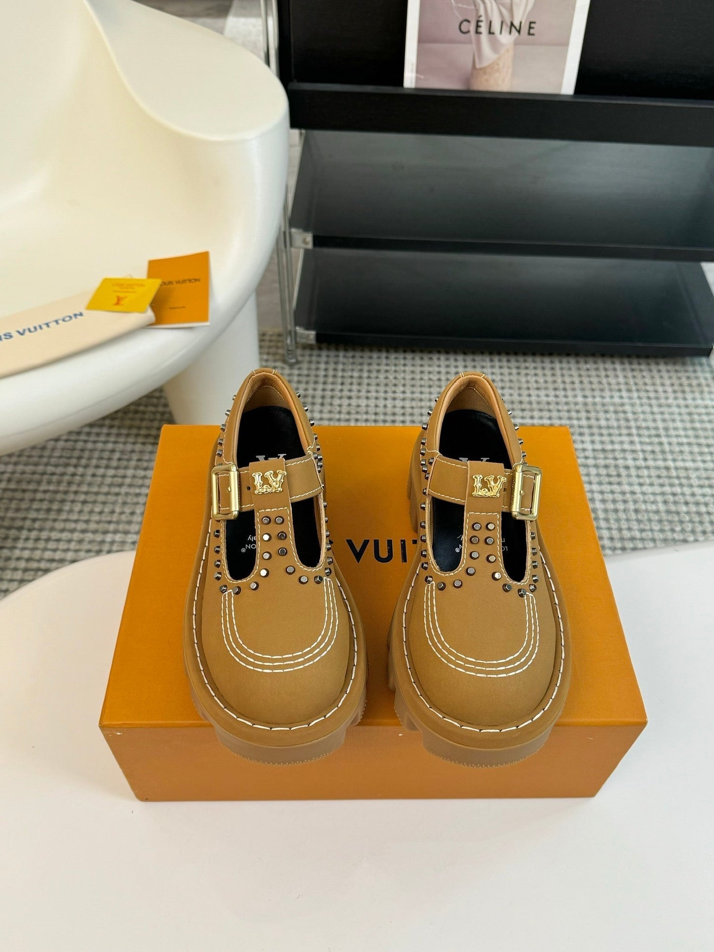 LOUIS VUITTON LV CHECKER MARY JANE IN PEANUT BROWN CALFSKIN