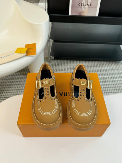 LOUIS VUITTON LV CHECKER MARY JANE IN PEANUT BROWN CALFSKIN