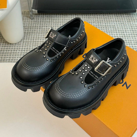 LOUIS VUITTON LV CHECKER MARY JANE IN BLACK CALFSKIN