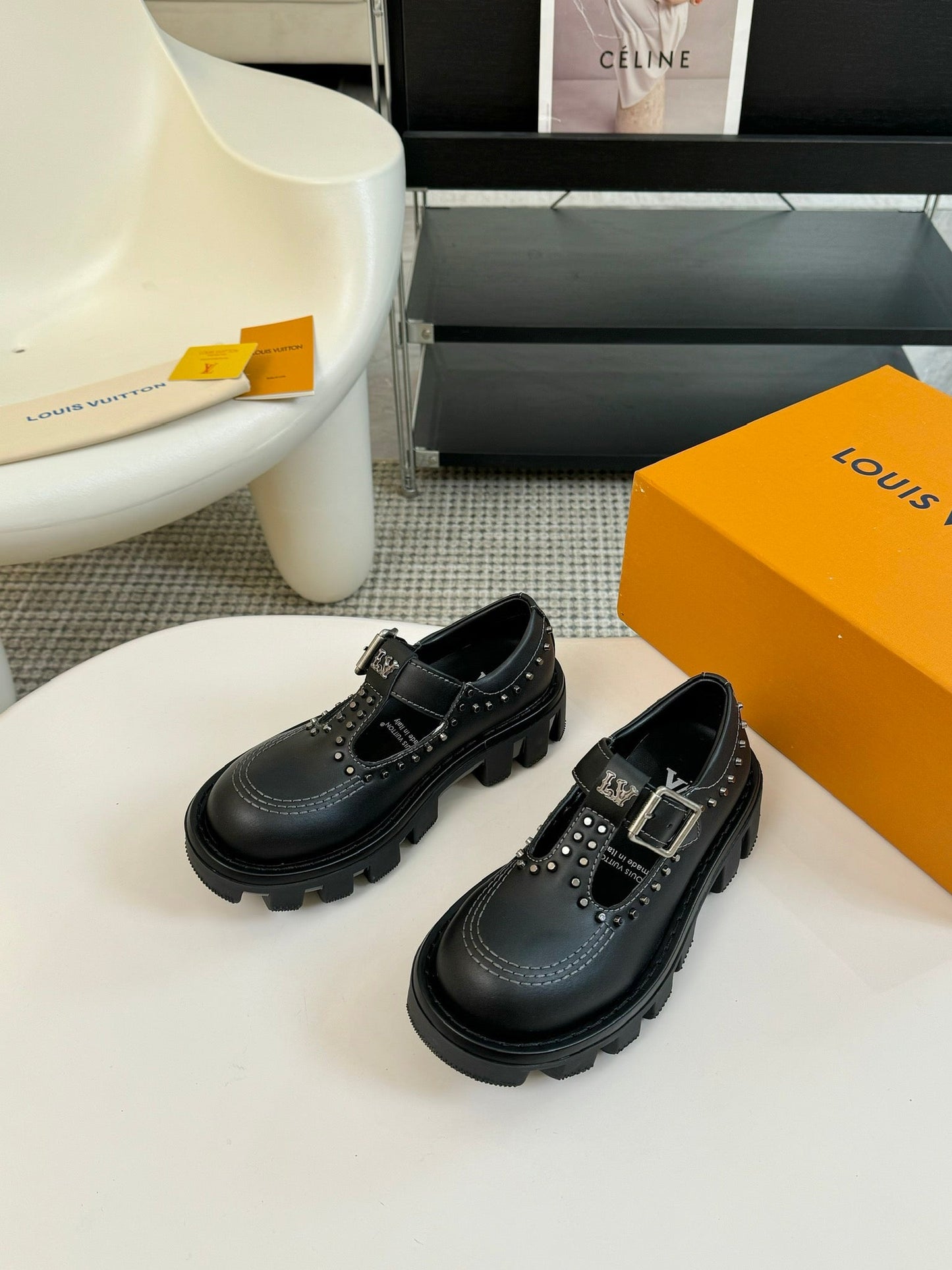 LOUIS VUITTON LV CHECKER MARY JANE IN BLACK CALFSKIN