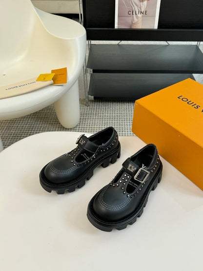 LOUIS VUITTON LV CHECKER MARY JANE IN BLACK CALFSKIN