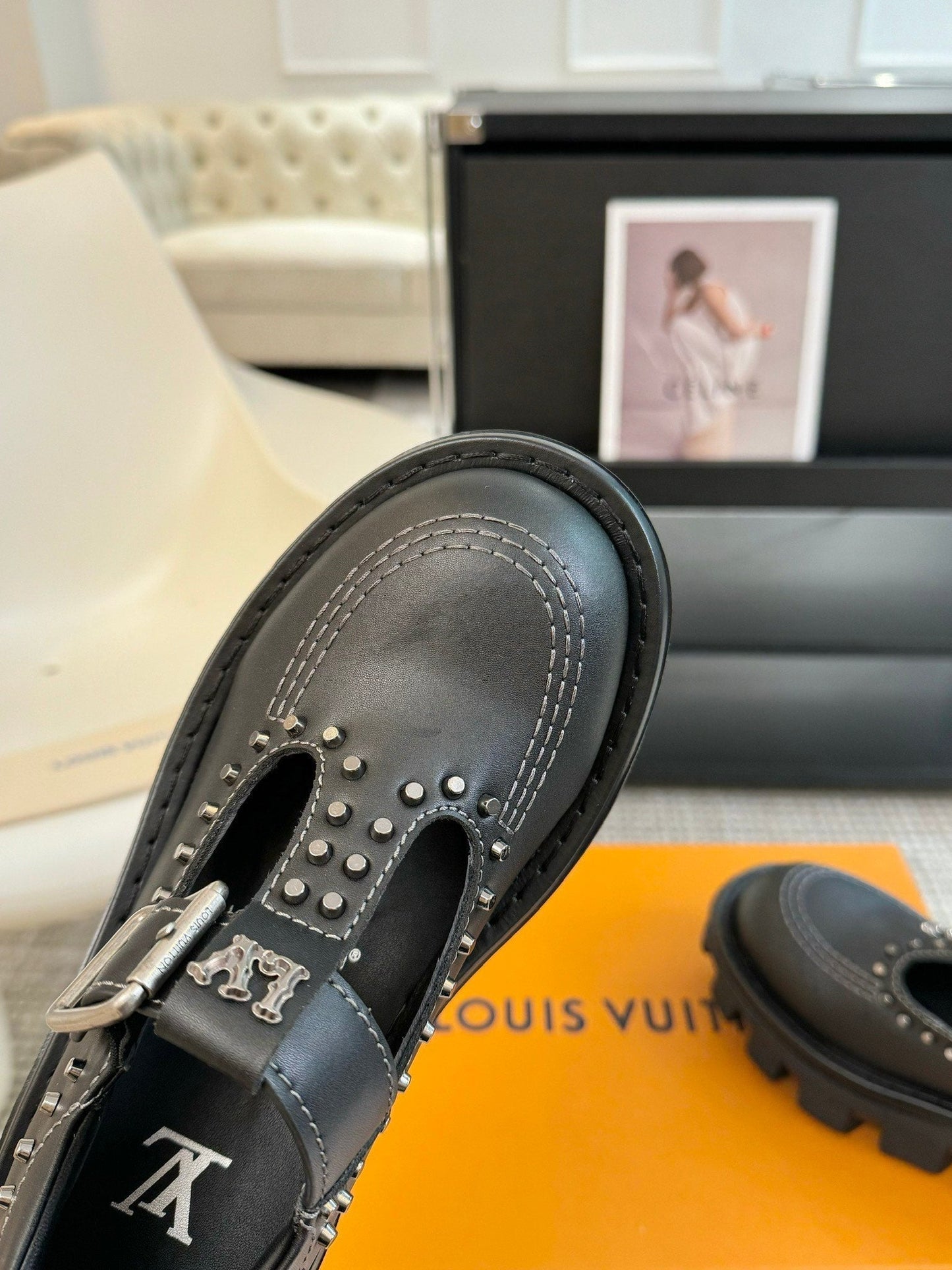 LOUIS VUITTON LV CHECKER MARY JANE IN BLACK CALFSKIN